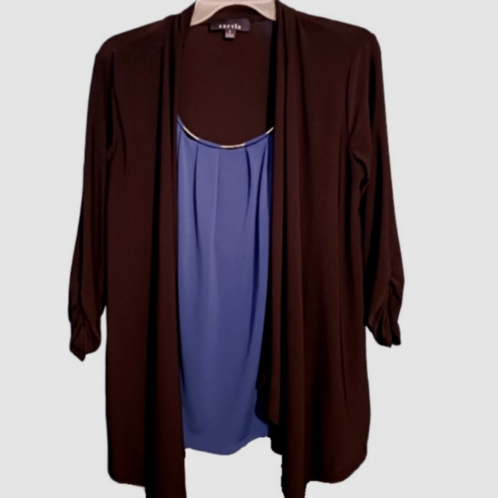 Corvia Royal Blue & Black Quarter Sleeve Blouse | Size Small